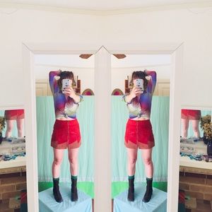 Red Faux Suede Mini Skirt